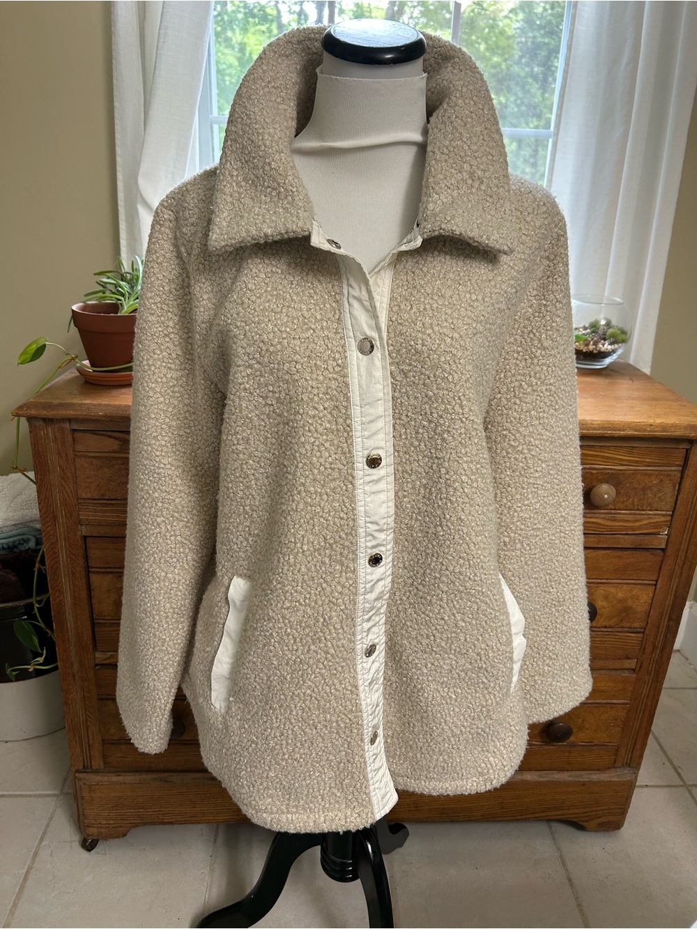 Tommy Hilfiger Beige Sherpa Button-Front Jacket Size Large